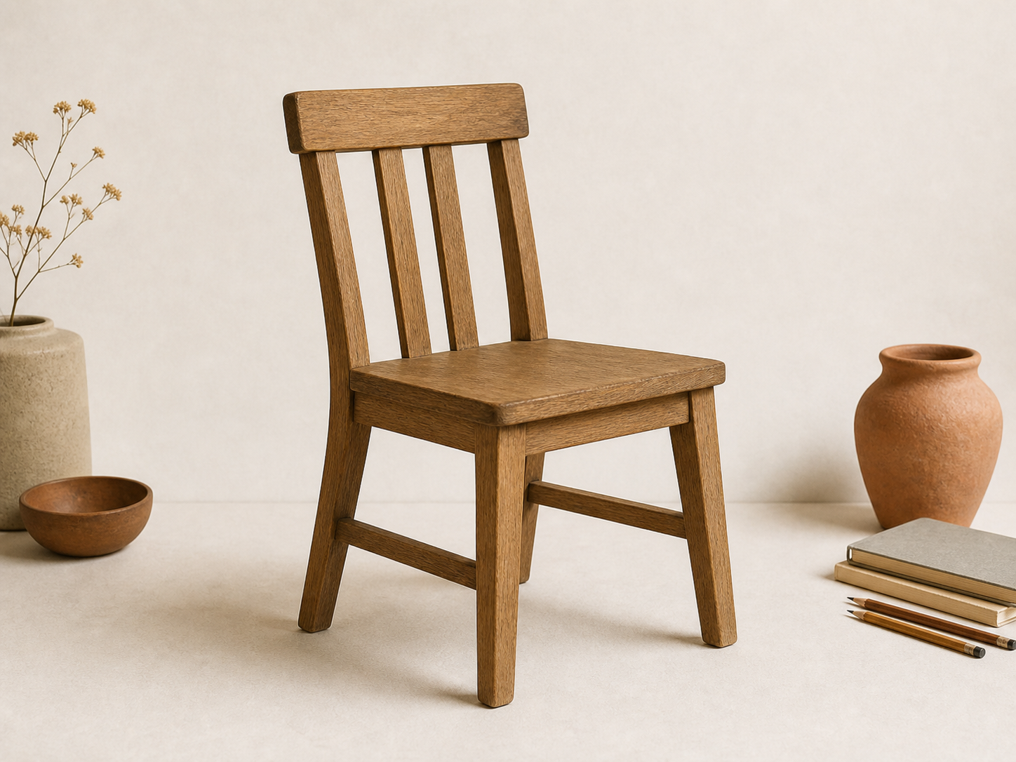 Wooden chair reference for measuring angles and negative shapes