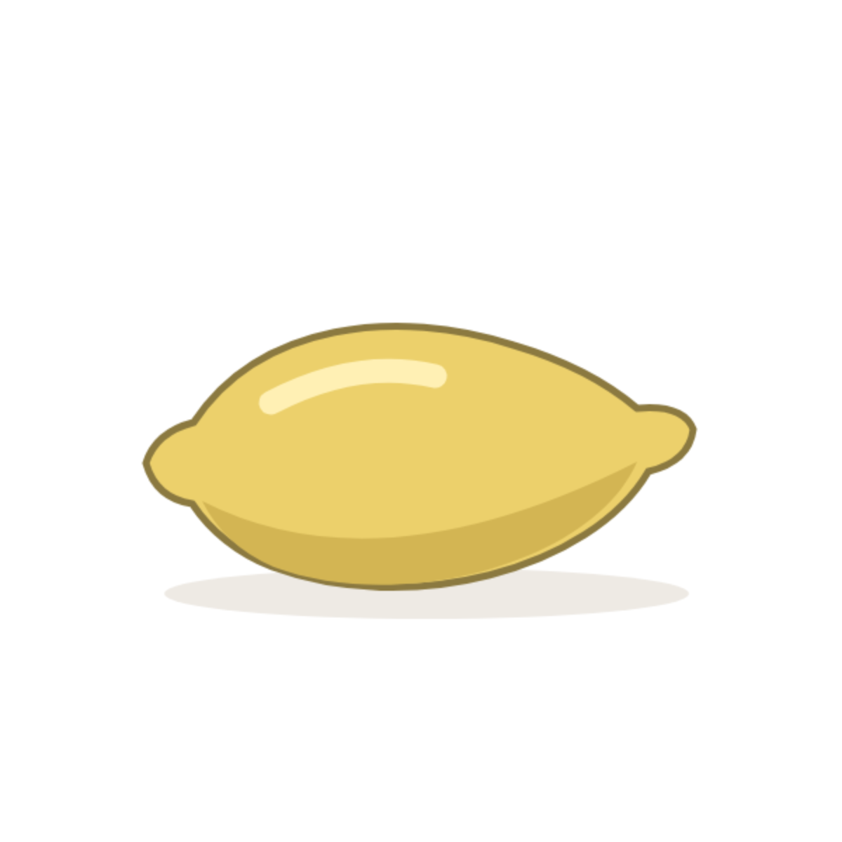 Original illustration of a horizontal yellow lemon with unequal pointed tips and a simple lower shadow