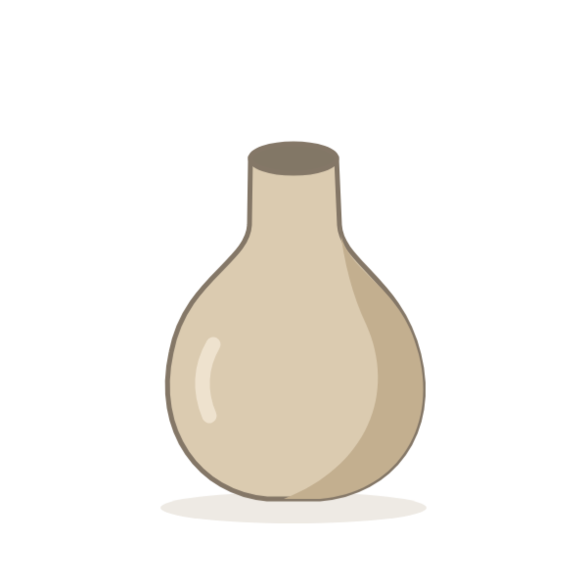 Original illustration of a rounded cream ceramic vase with a narrow elliptical opening and a soft side shadow