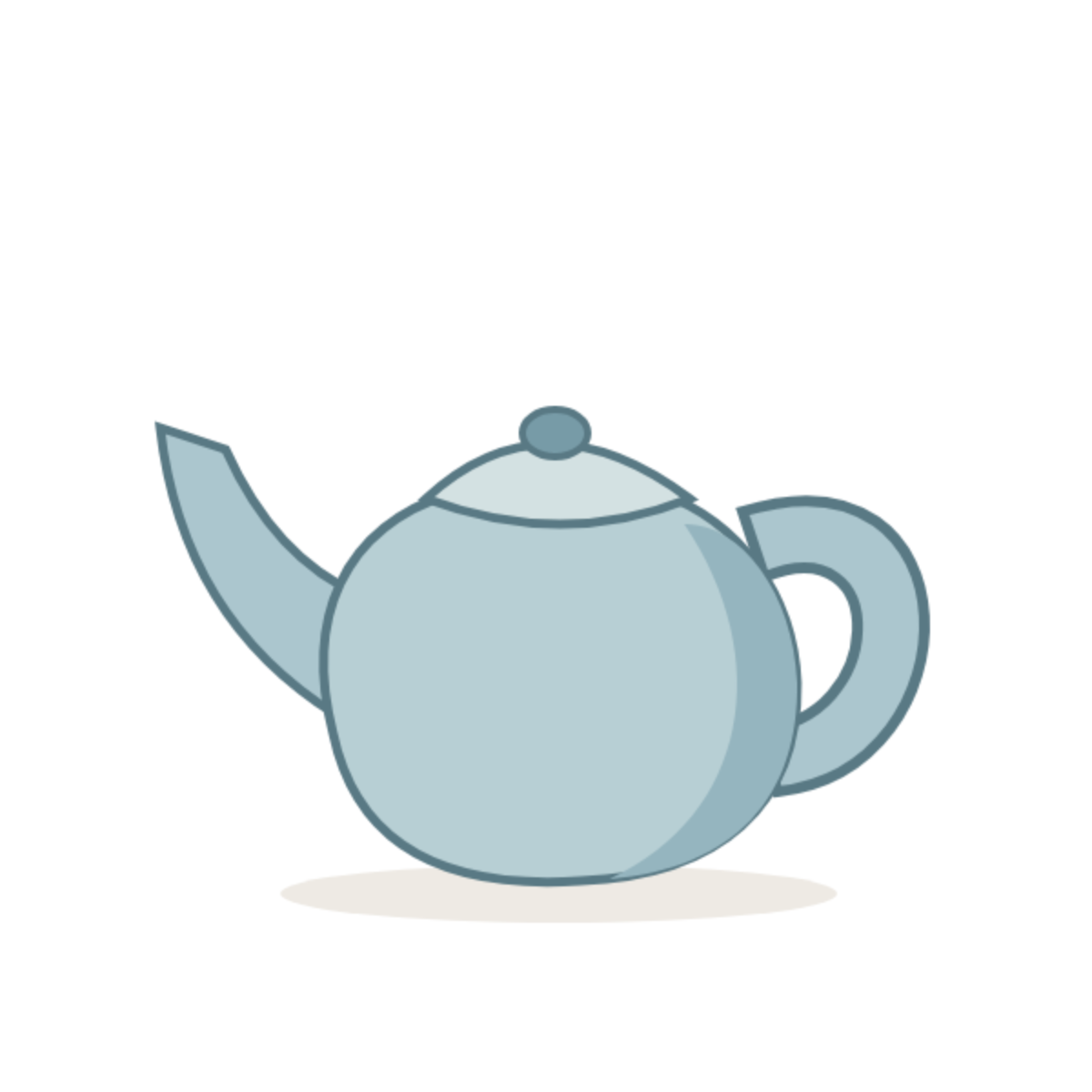 Original illustration of a pale blue teapot with a spout on the left, open handle on the right and a round lid